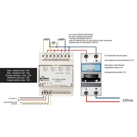 Velbus Velbus module, 4-kanaals relaismodule met potentiaalvrije contacten