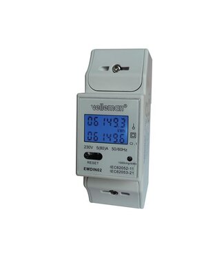 Velleman 1-fasige kwh-meter 80A, 2 modules