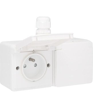 Niko Waterbestendig dubbel stopcontact 1 ingang horizontaal wit Niko 701-37748