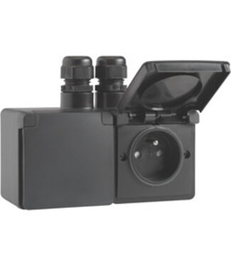 Niko Waterbestendig dubbel stopcontact horizontaal zwart Niko 761-37749