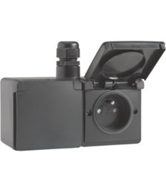 Niko Waterbestendig dubbel stopcontact 1 ingang horizontaal zwart Niko 761-37748