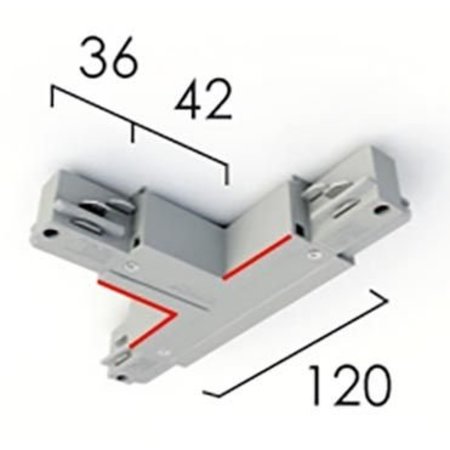 Eutrac 3-fase rail Eutrac T- koppeling,met aarding rechts