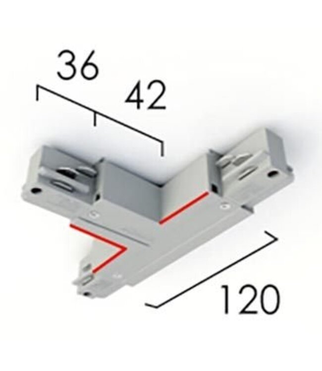 Eutrac 3-fase rail Eutrac T- koppeling,met aarding rechts