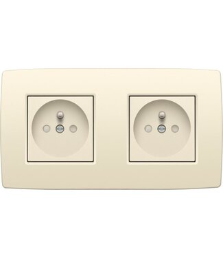 Niko Dubbel horizontaal stopcontact, cream