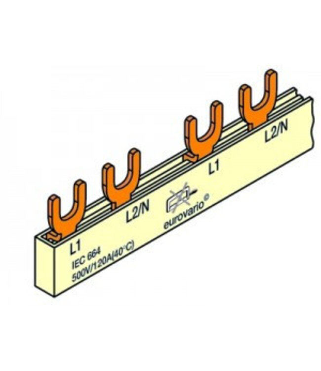 aansluitrail 2 polig met vorken 24 modules - 10mm