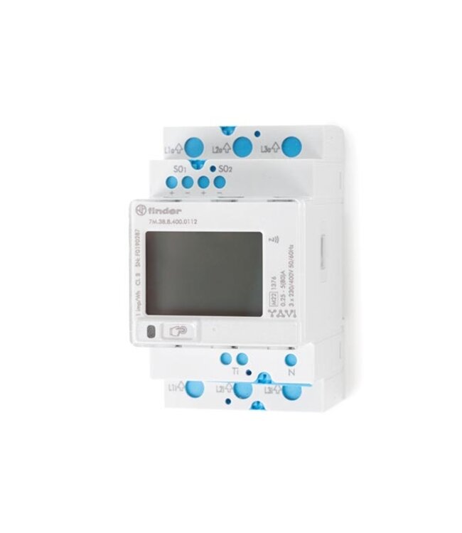 Finder MID certified driefasige bi-directionele energie meter met puls uitgang - 80A