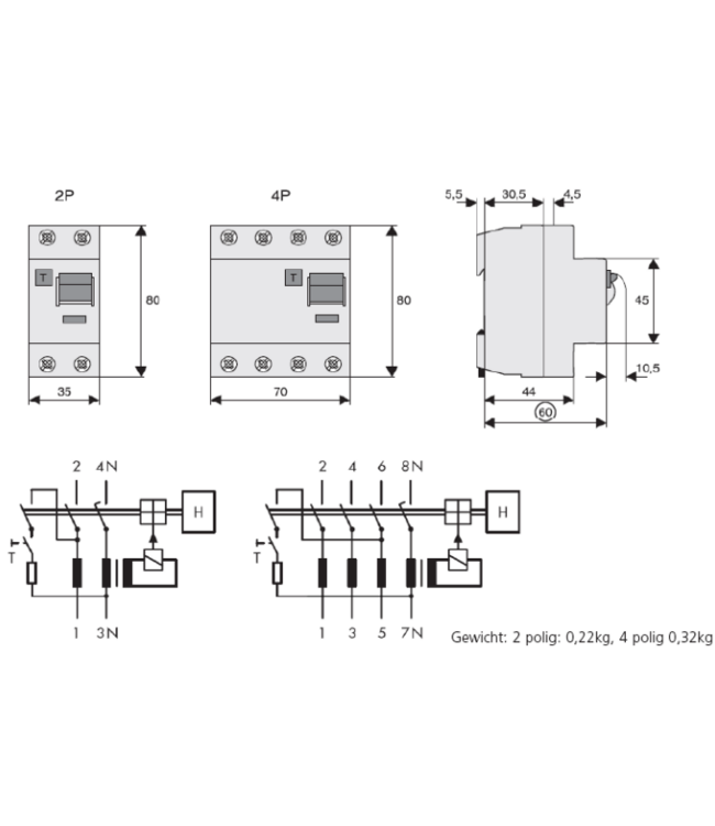schrack Differentieelschakelaar - verliesstroomschakelaar 4 polig - 40A