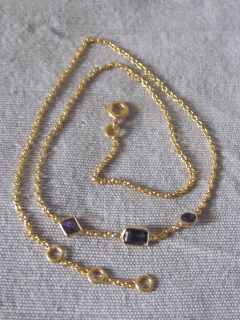 Necklace gold on silver and  Iolite stones