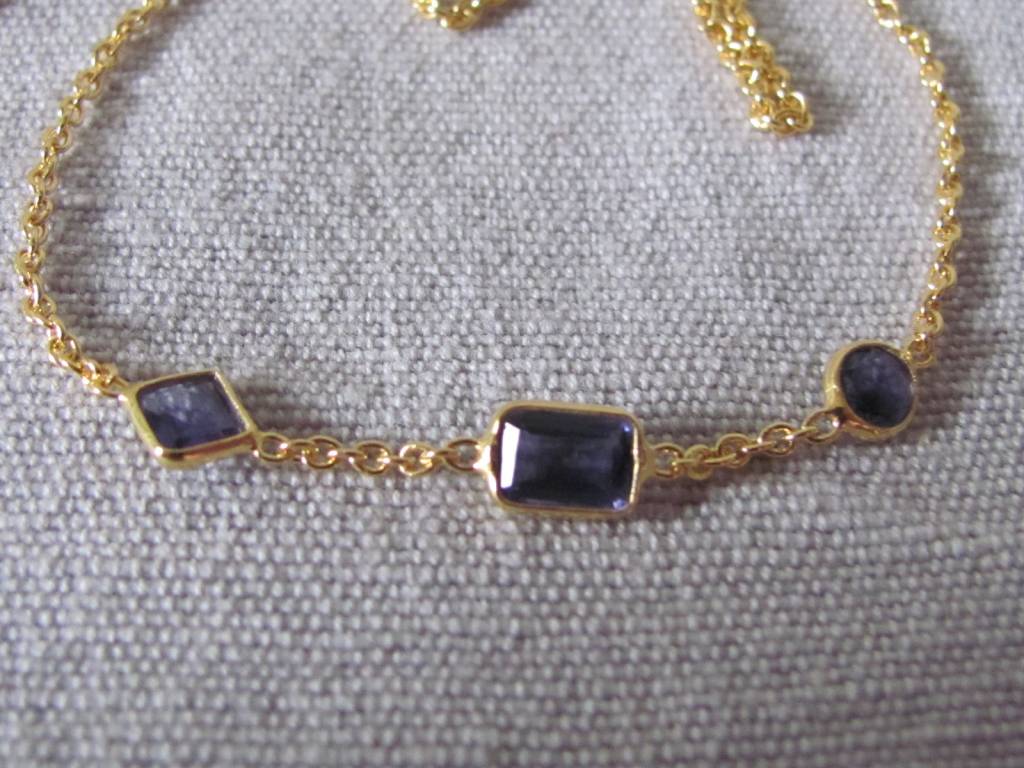 Necklace gold on silver and  Iolite stones