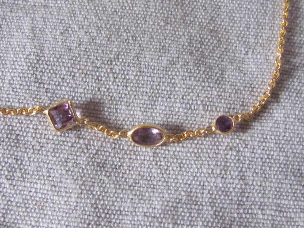 Necklace gold on silver with hand cut amethyst stones