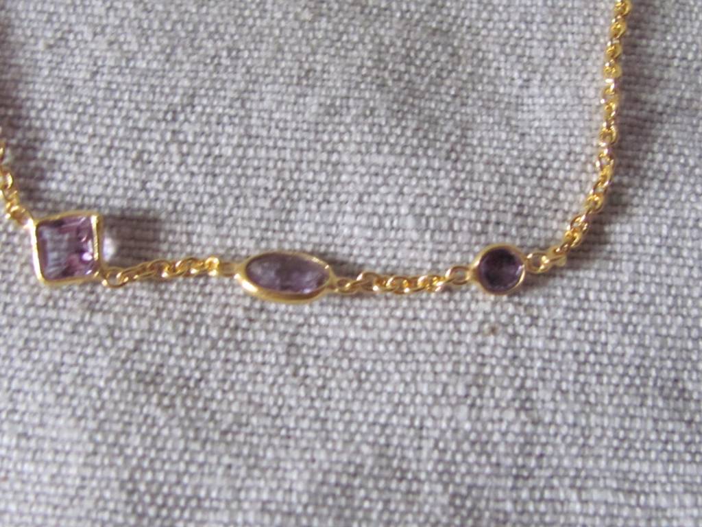 Necklace gold on silver with hand cut amethyst stones