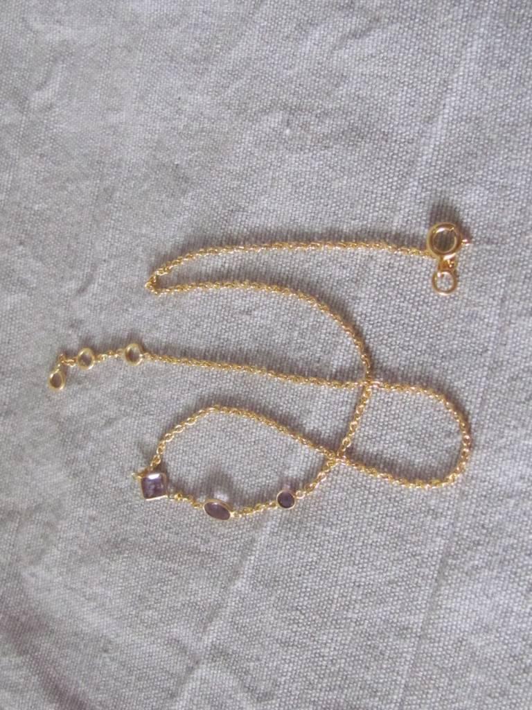 Necklace gold on silver with hand cut amethyst stones