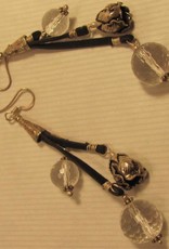 Earring silver crystal and leather