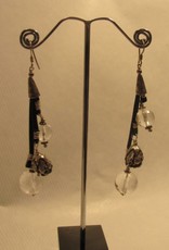 Earring silver crystal and leather