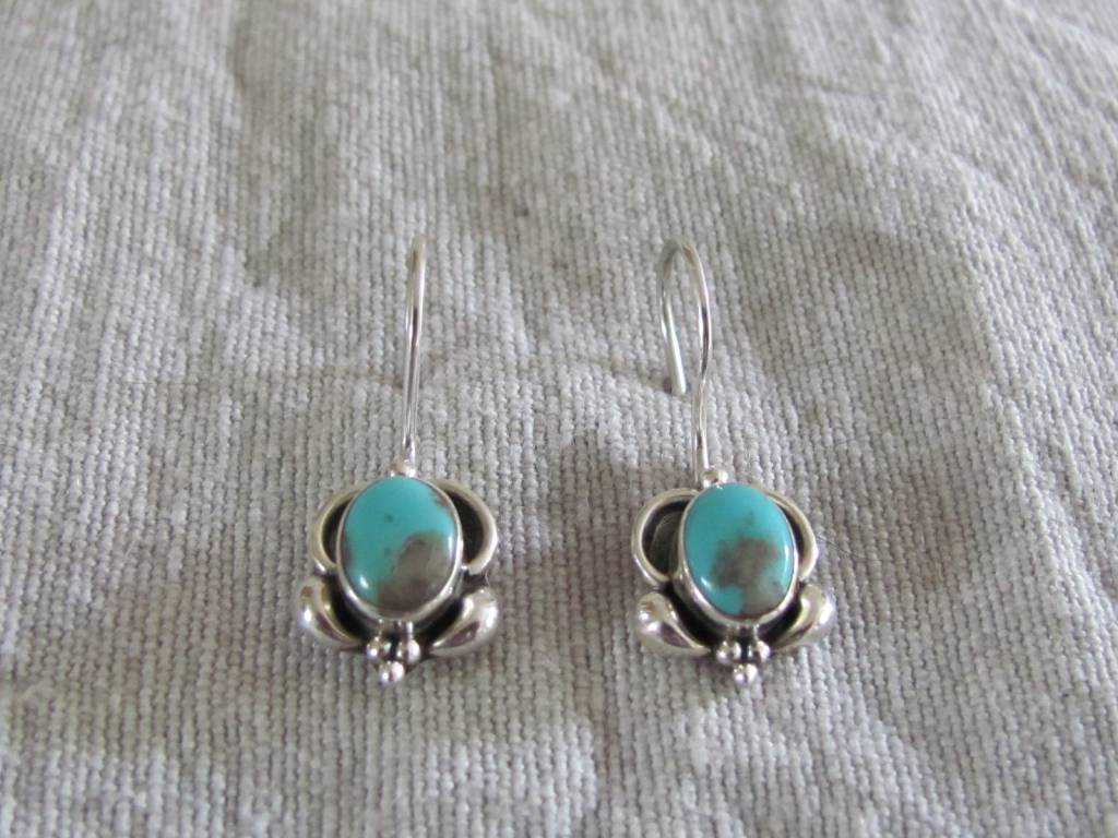 Earring silver with  Persian turquoise  dormeuse