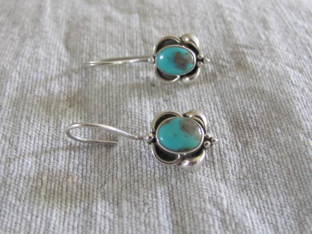 Earring silver with  Persian turquoise  dormeuse