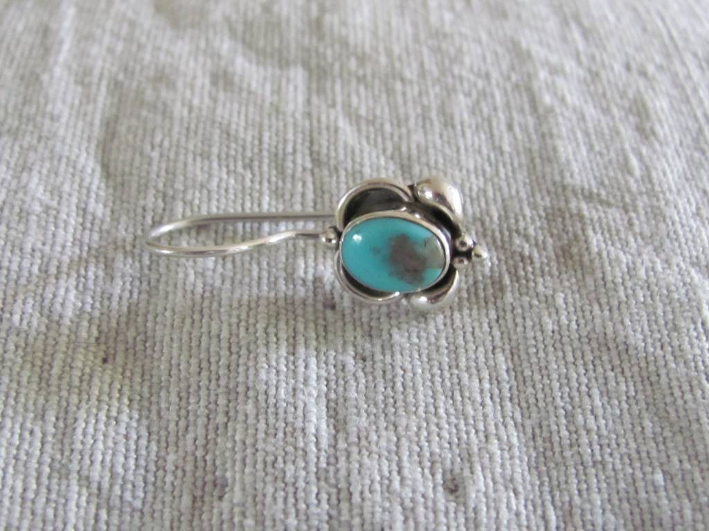 Earring silver with  Persian turquoise  dormeuse