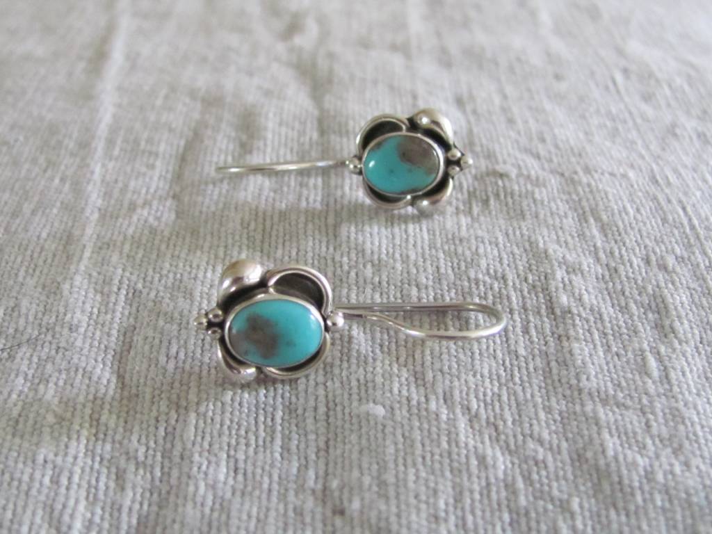 Earring silver with  Persian turquoise  dormeuse