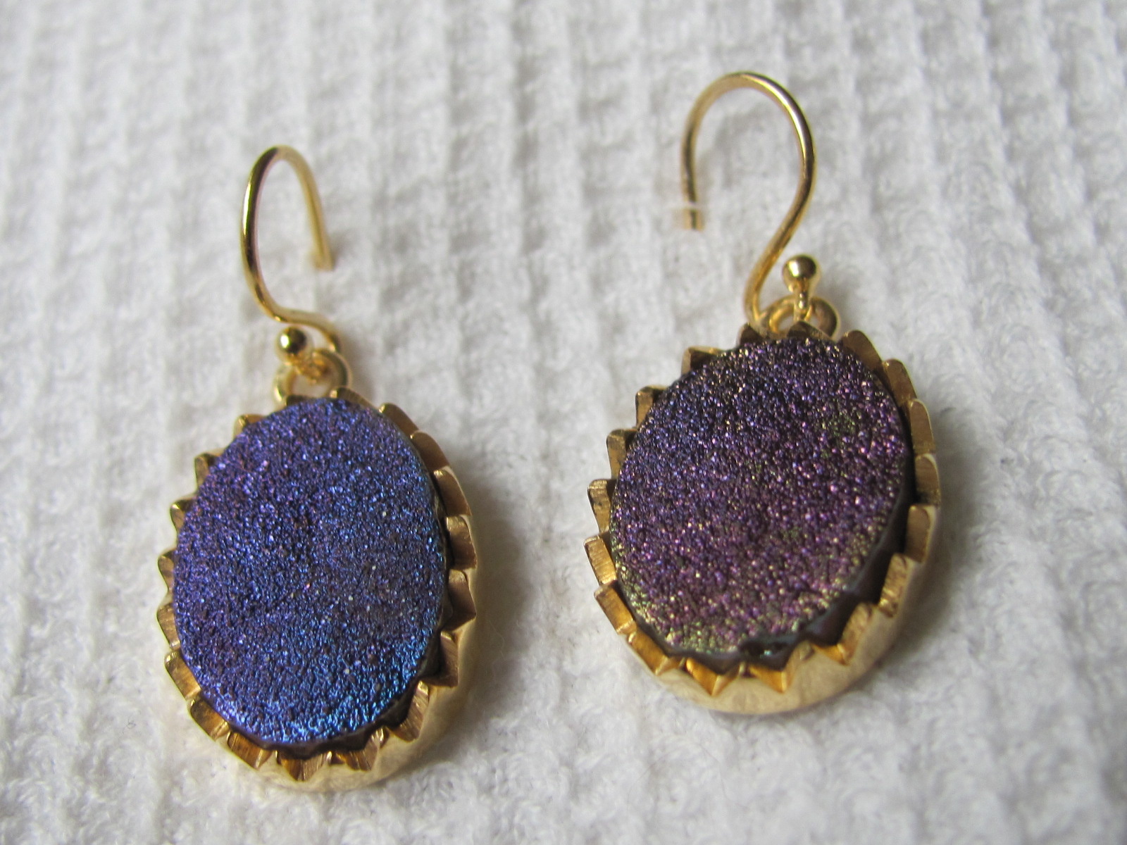 Earring  gold plating on silver with druz quarts