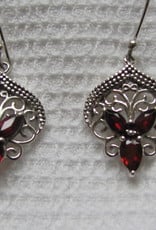 Earring silver with hand faceted garnet stone