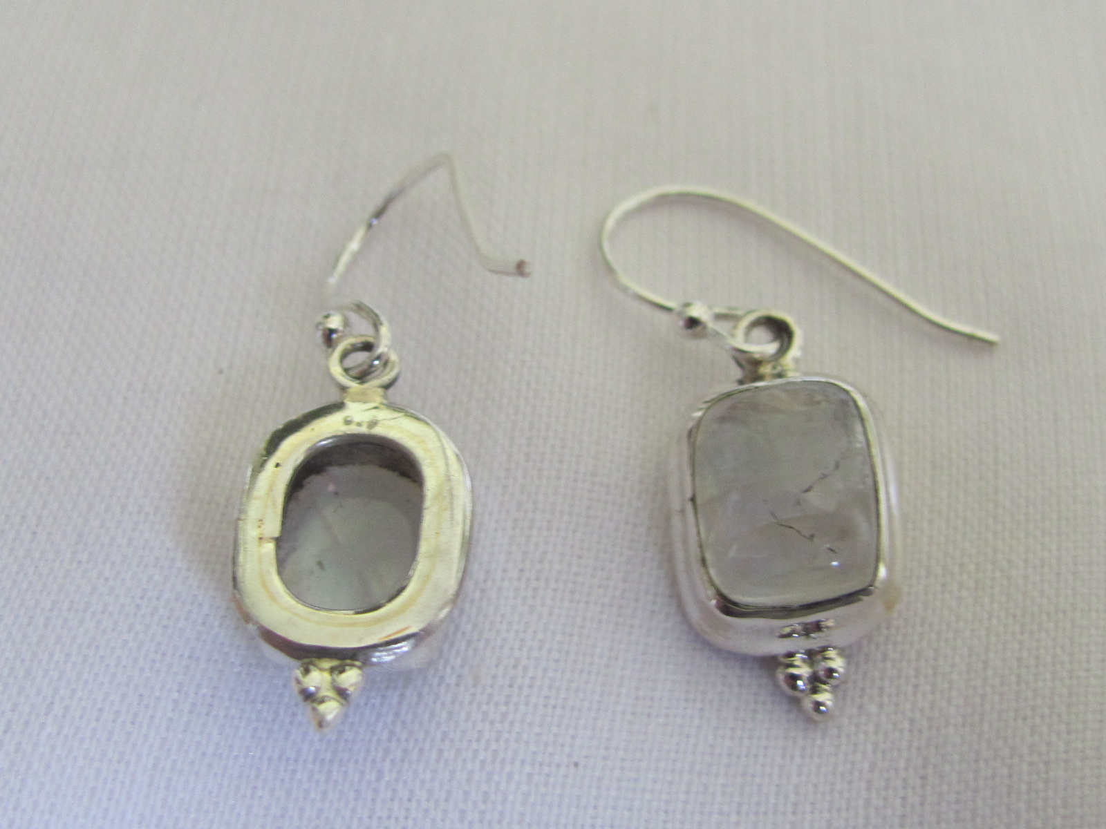 Earring silver with cabouchon cut  rainbow moonstone