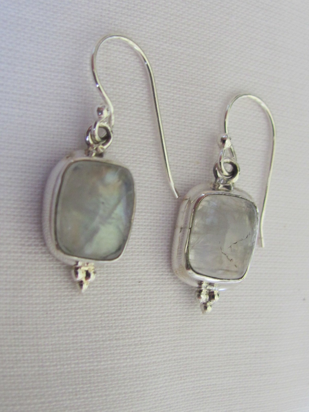 Earring silver with cabouchon cut  rainbow moonstone