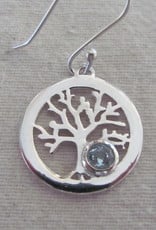 Earring silver tree of life with blue topas