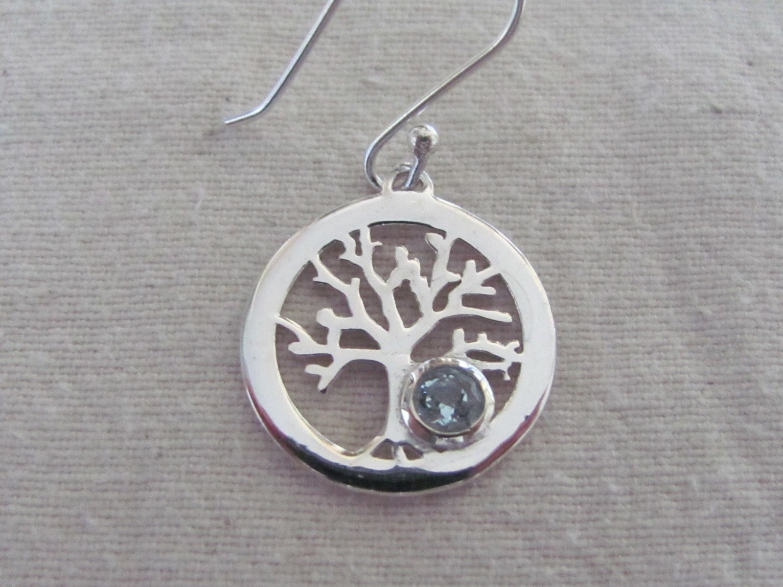 Earring silver tree of life with blue topas