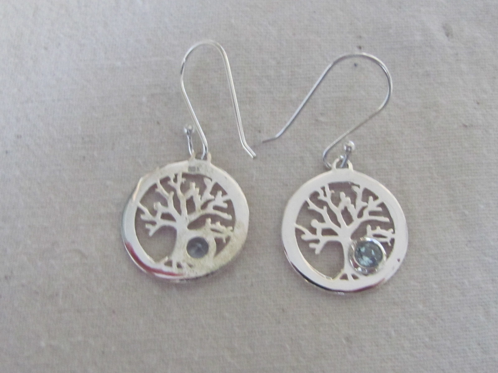 Earring silver tree of life with blue topas