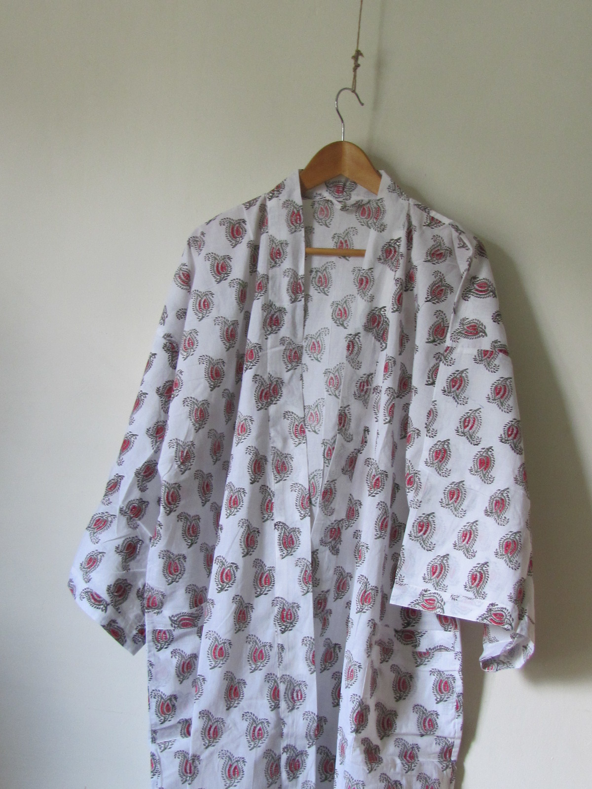 Kimono, dressing gown hand printed with vegetable dyes