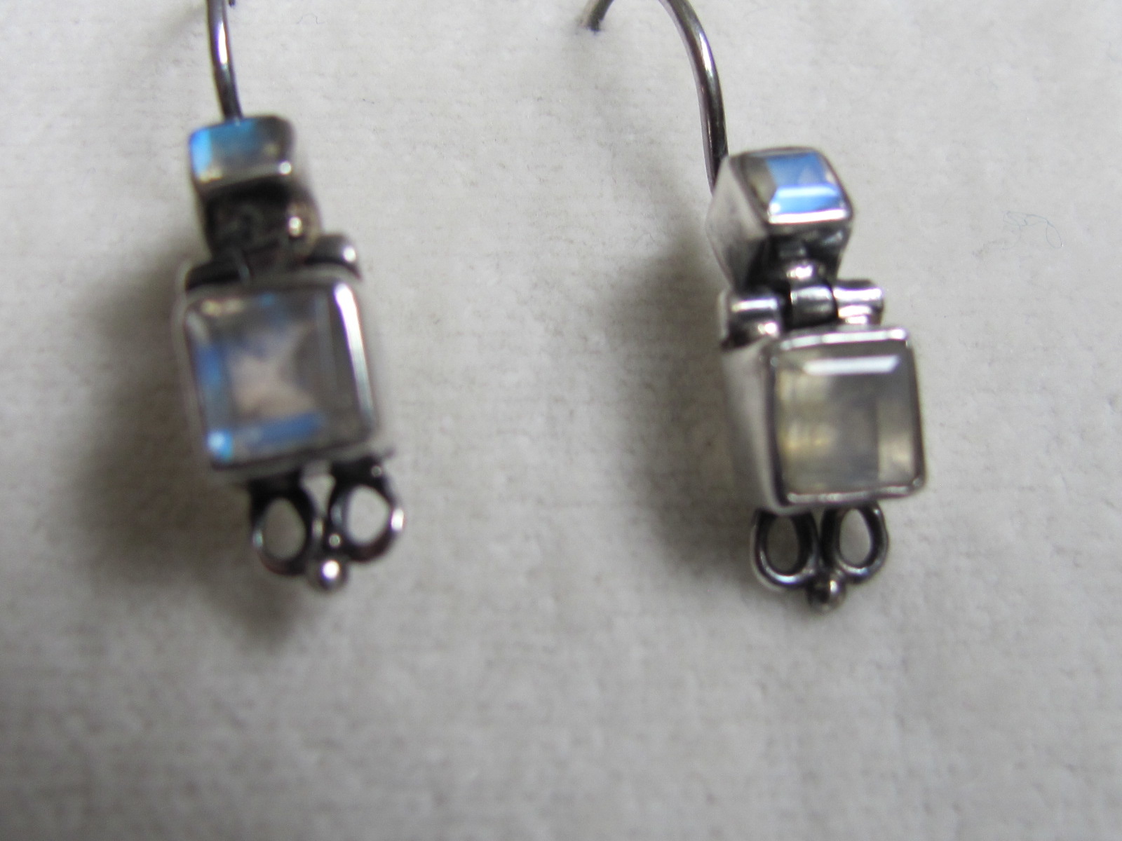 Earring   silver  dormeuse with rainbow moonstone