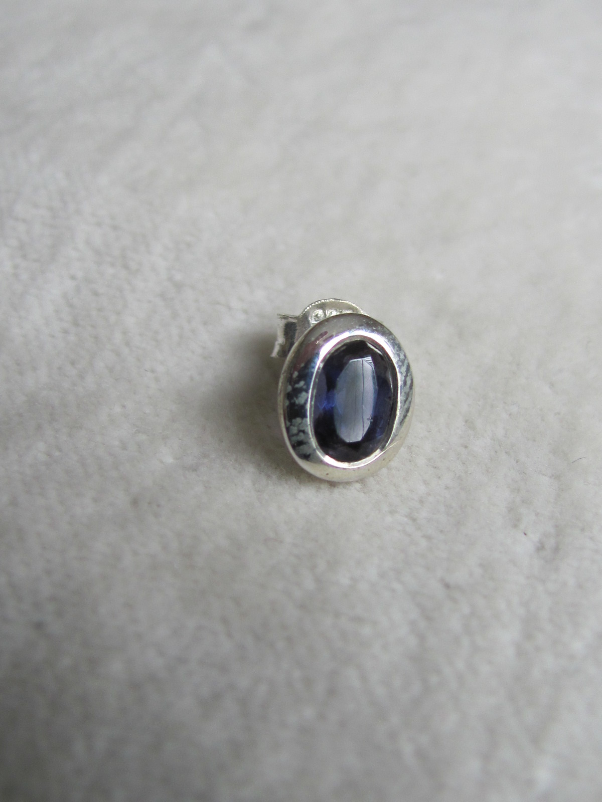 Earring silver stud with  iolite stone