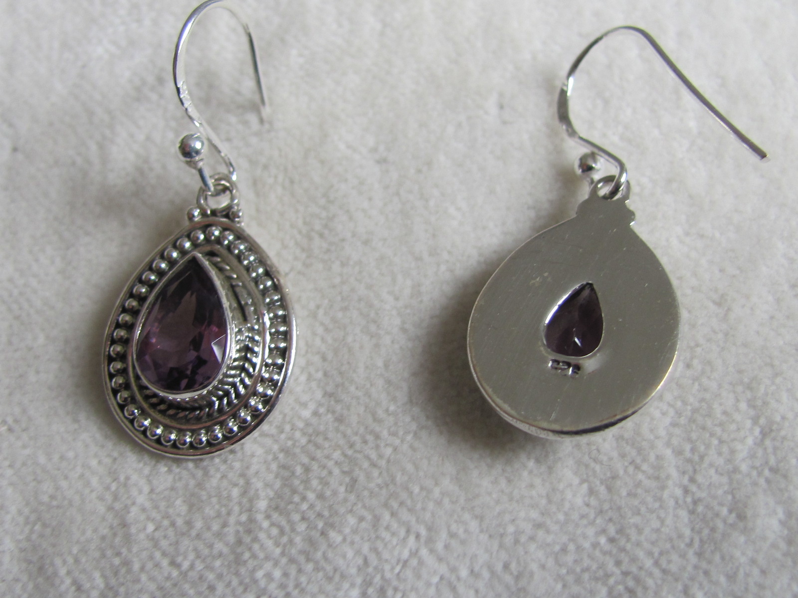 Earring silver with hand faceted   amethyst stone