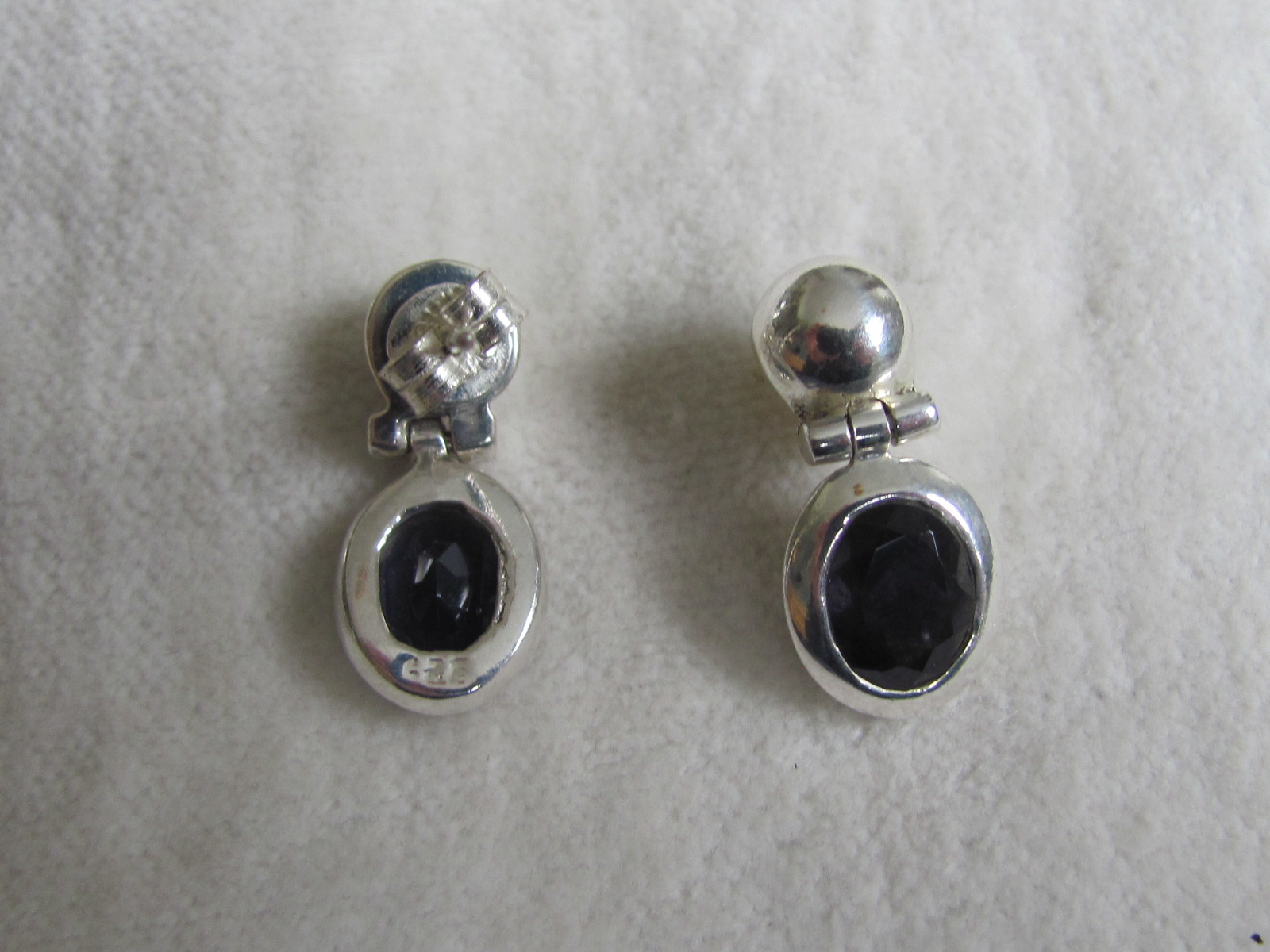 Earring silver stud with  iolite stone