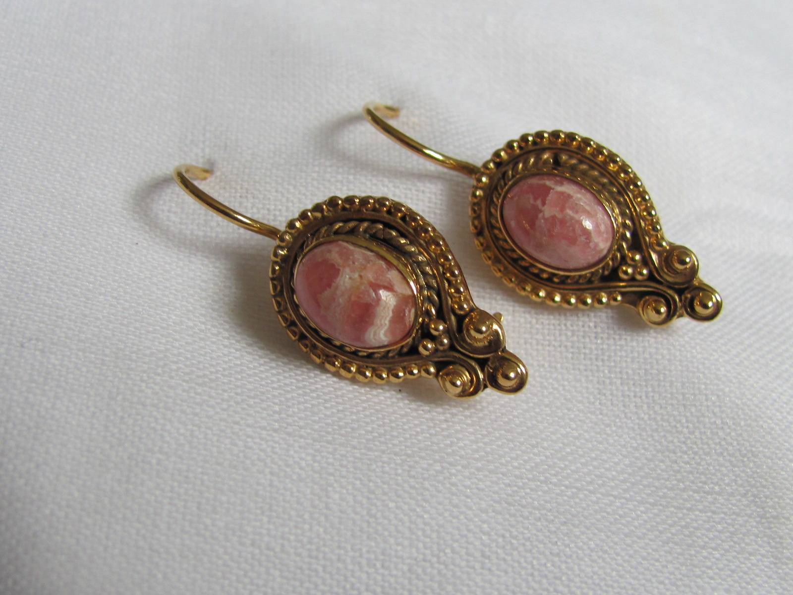 Earring gold on silver with  rhodocrosite