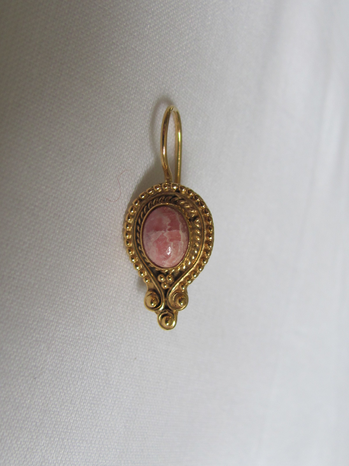 Earring gold on silver with  rhodocrosite