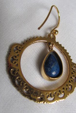 Oorbel goud  op zilver met lapis lazuli