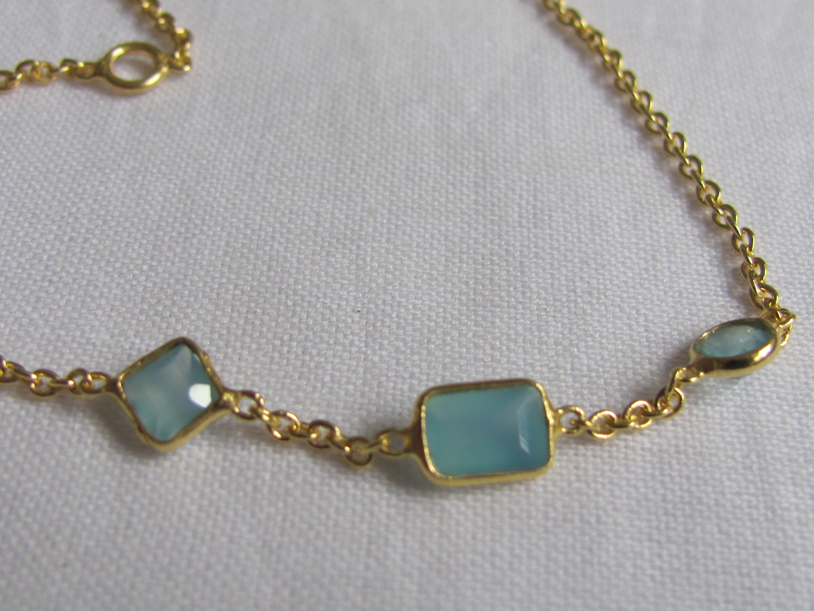 Necklace gold on silver with calceadon stones