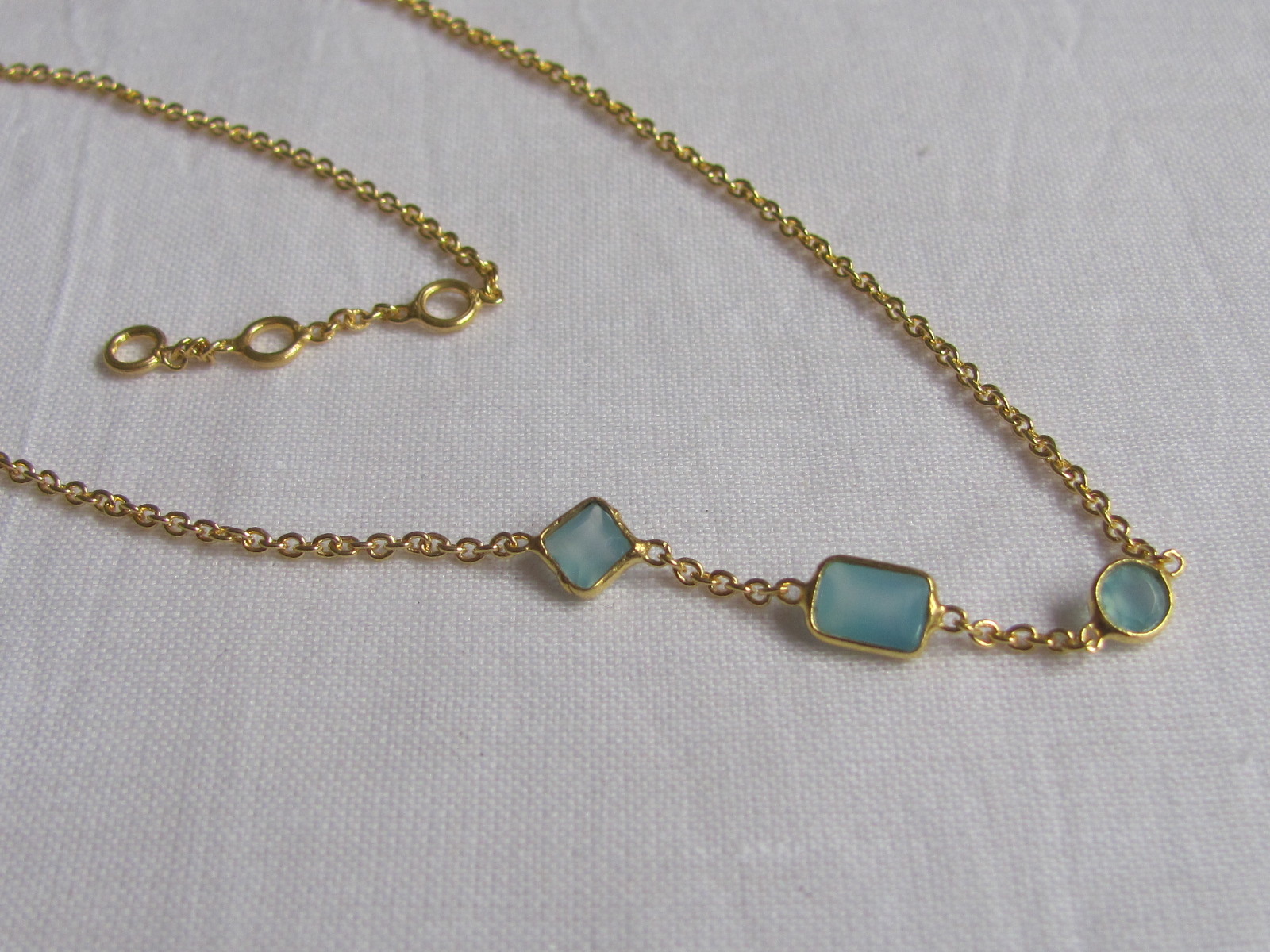 Necklace gold on silver with calceadon stones