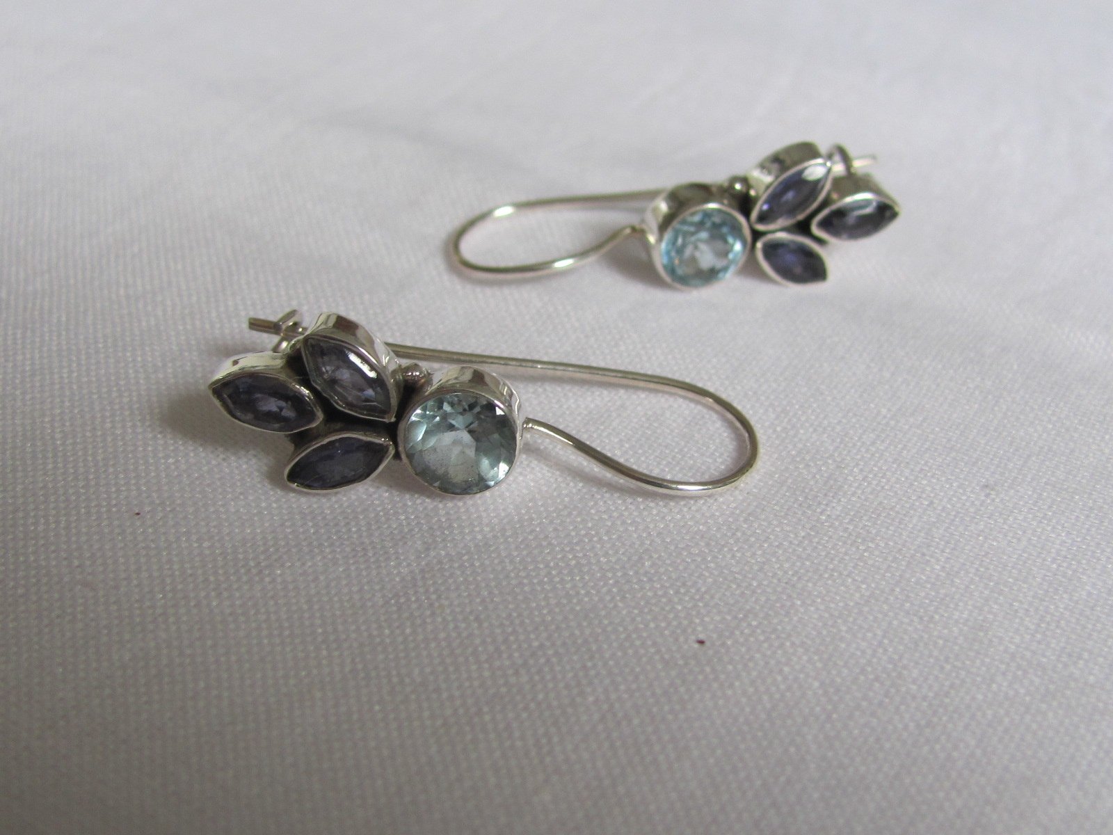 Silver dormeuse earrings with precious stones