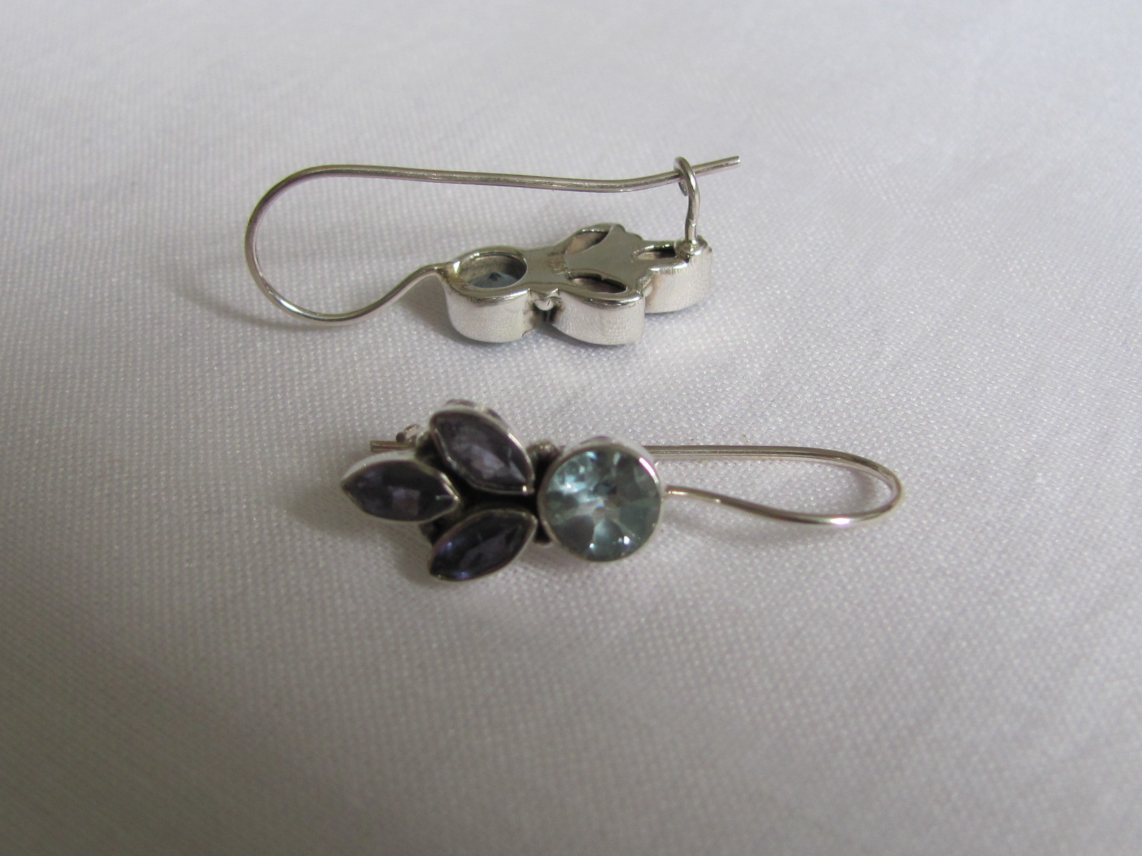 Silver dormeuse earrings with precious stones