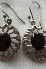 Earrings silver with hand faceted garnet stone