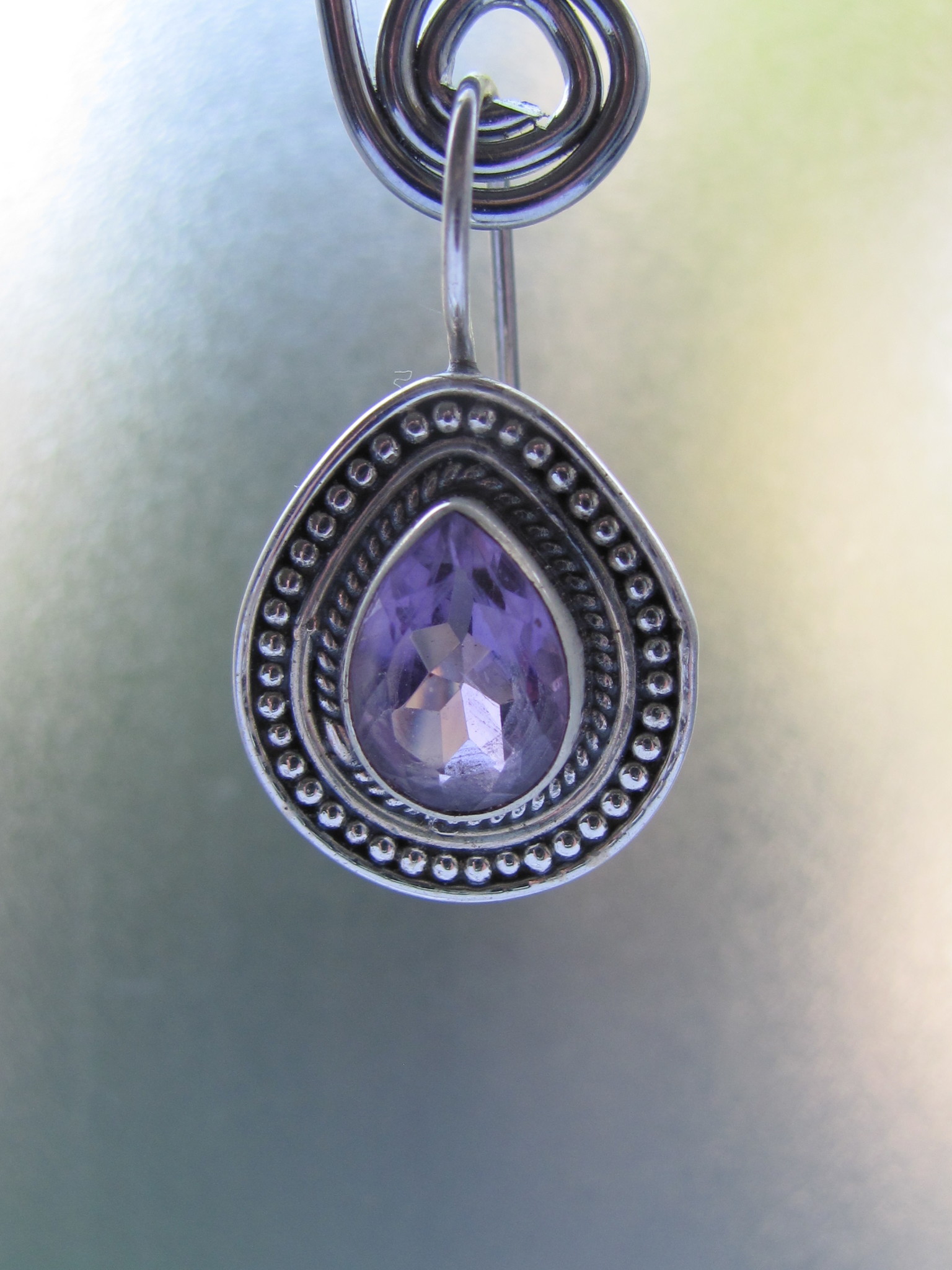 Earring silver  with  amethyst dormeuse style