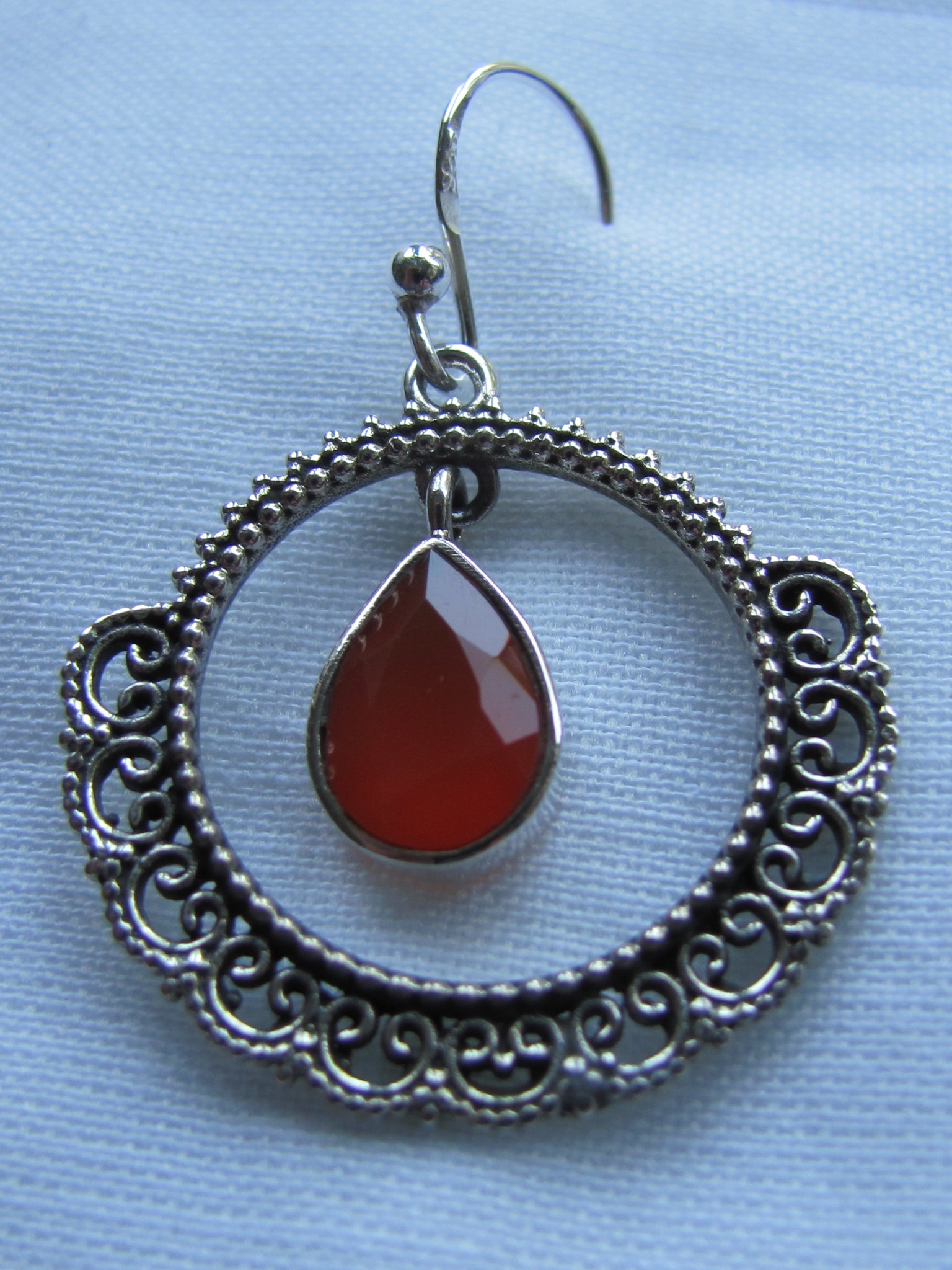 Earring silver with cornelian