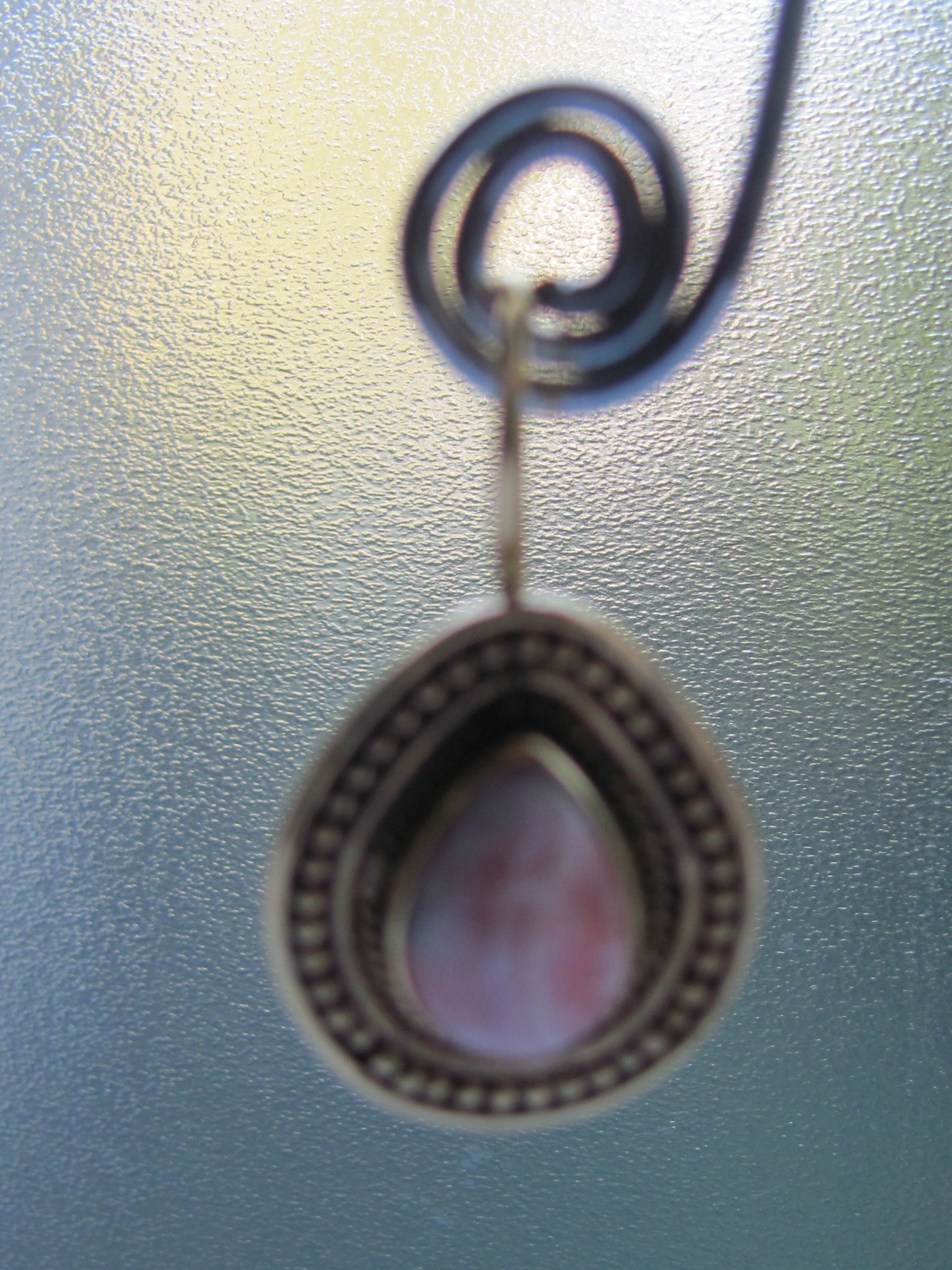 Earring gold on silver rhodochrosite dormeuse model