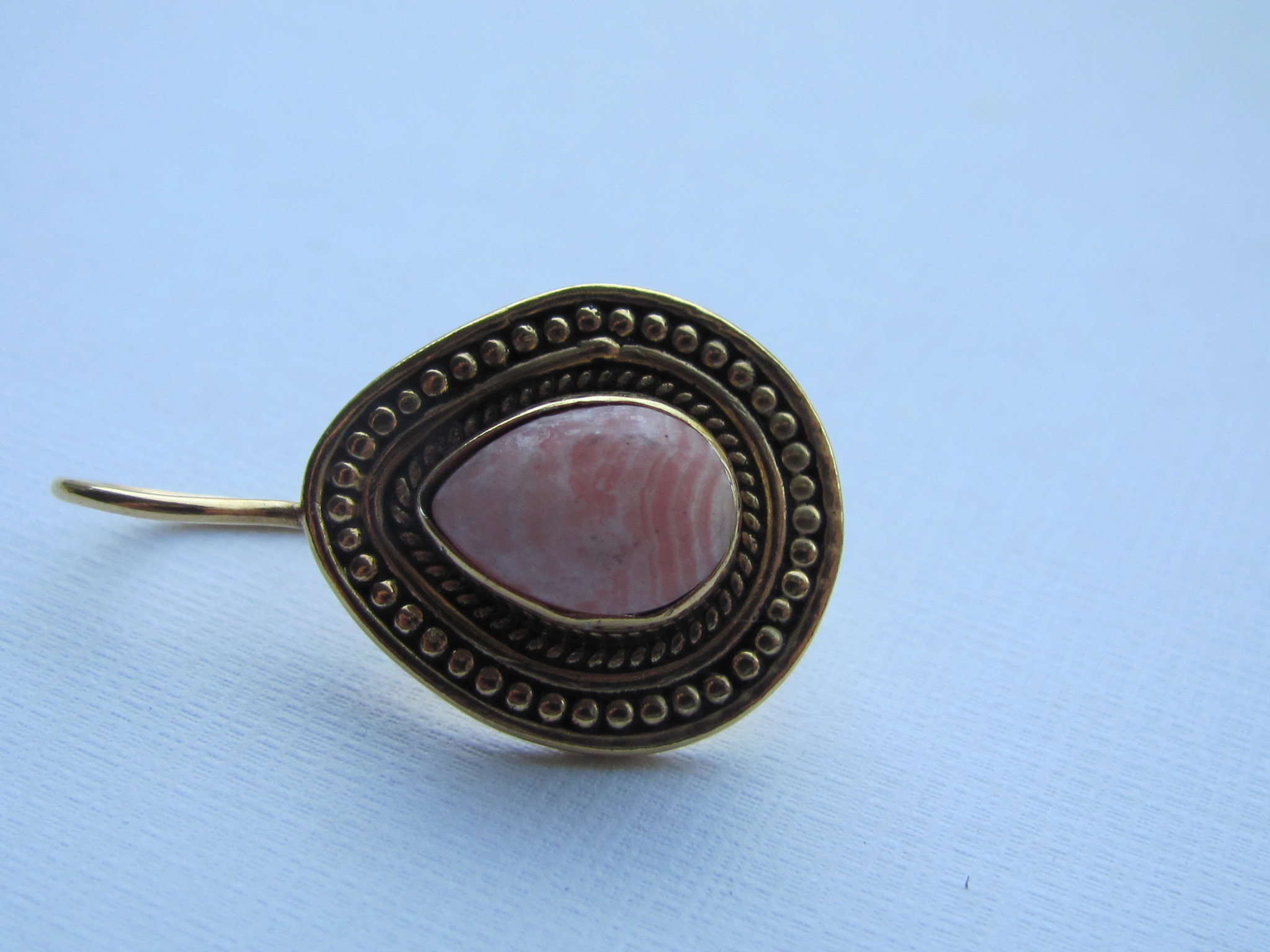 Earring gold on silver rhodochrosite dormeuse model