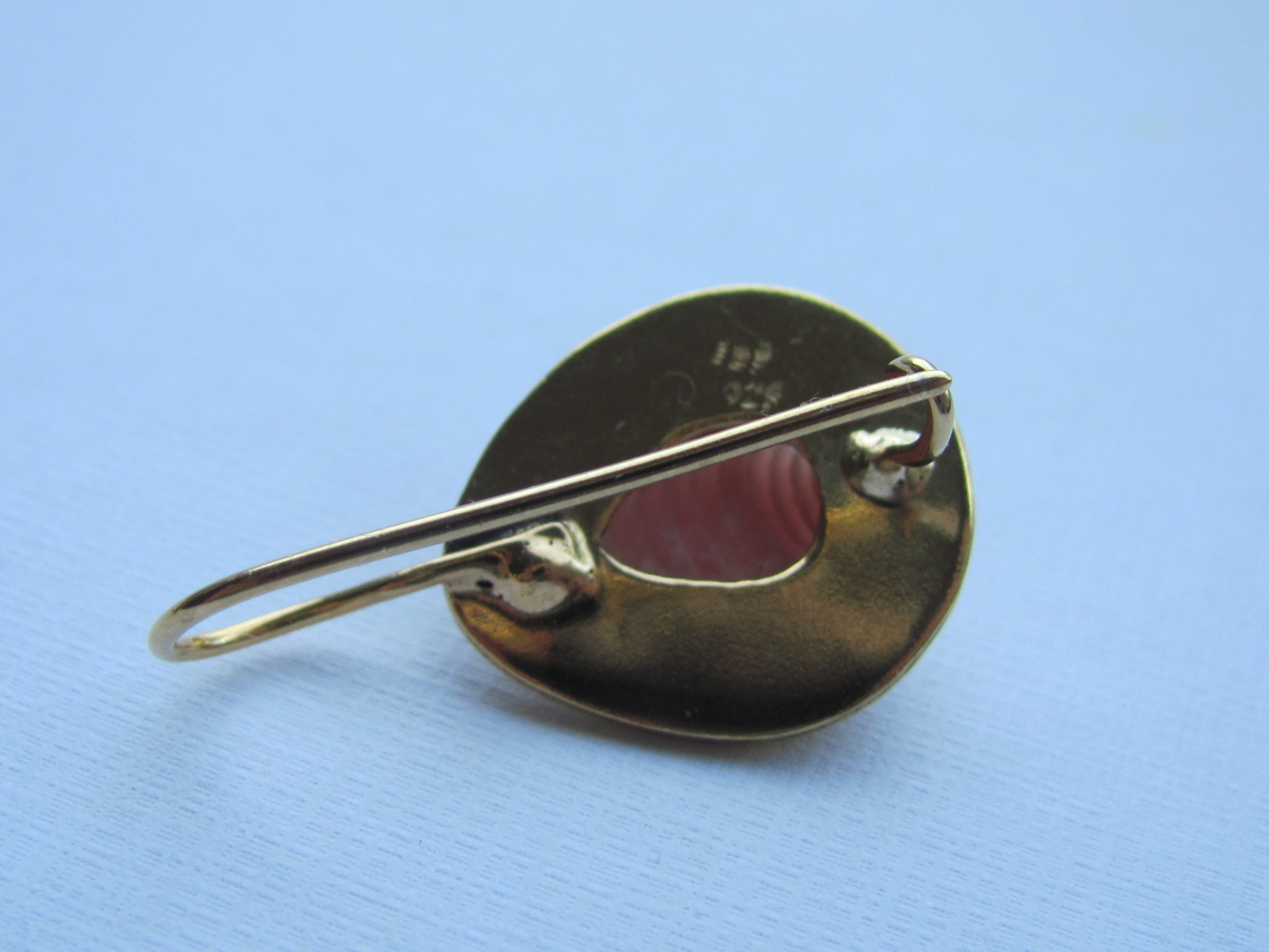 Earring gold on silver rhodochrosite dormeuse model