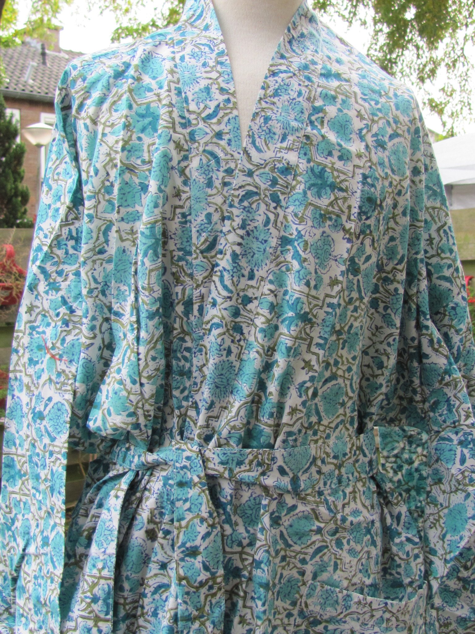 Kimono, dressing gown hand printed with vegetable dyes