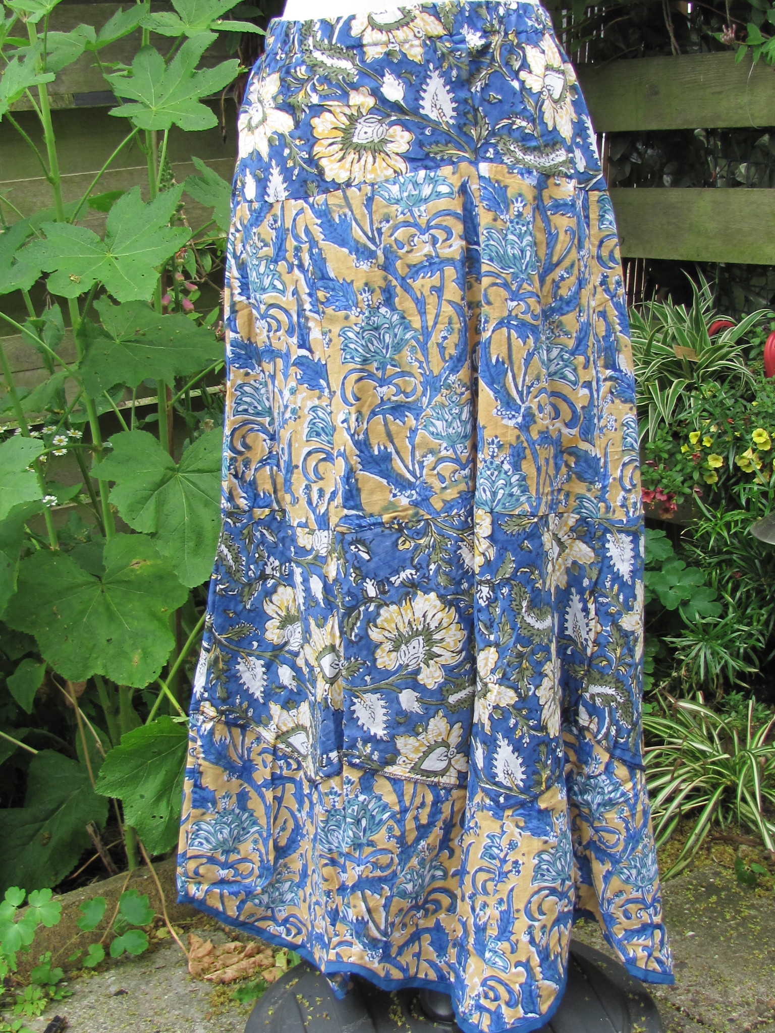 Skirt,  blockprinted. Long bohemian slow fashion