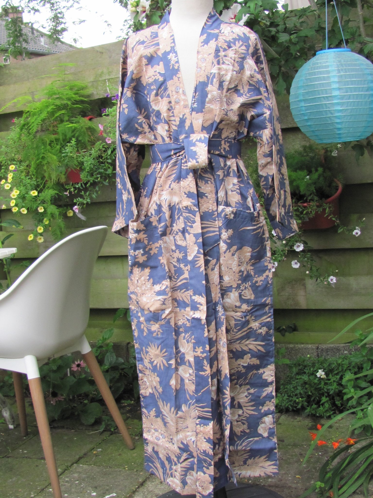 Kimono, dressing gown hand printed with vegetable dyes. 100% cotton